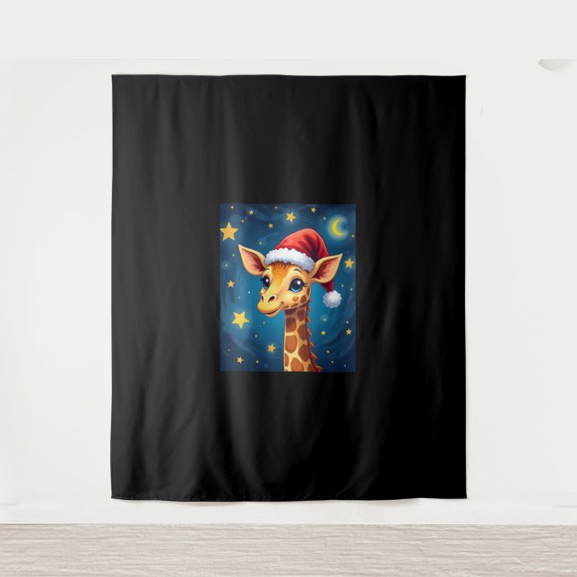 Christmas Giraffe Santa Hat Starry Night Holiday L Tapestry (Front)