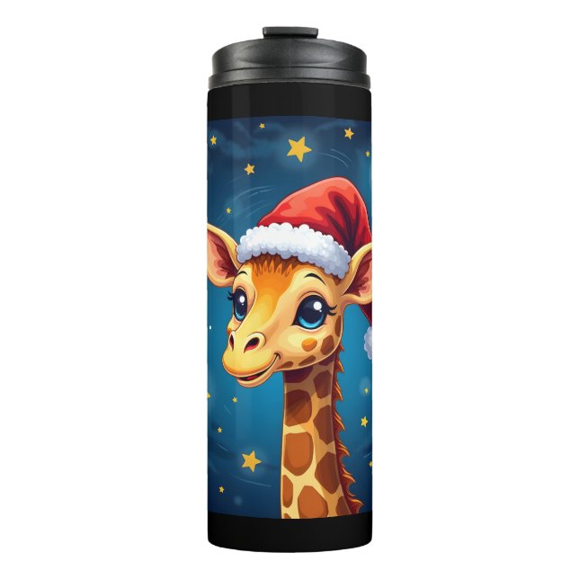 Christmas Giraffe Santa Hat Starry Night Holiday L Thermal Tumbler (Front)