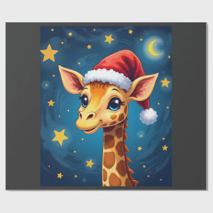 Christmas Giraffe Santa Hat Starry Night Holiday L Wrapping Paper