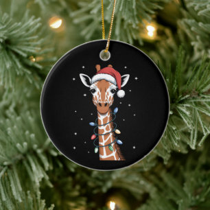 Christmas Giraffe Santa Hat Xmas Lights Snowflak Ceramic Tree Decoration