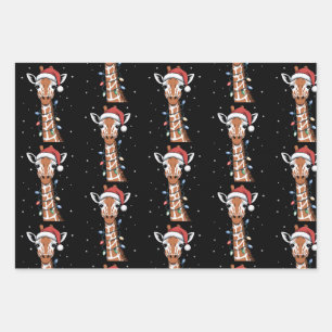 Christmas Giraffe Santa Hat Xmas Lights Snowflak Wrapping Paper Sheet