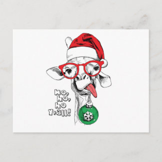 Christmas Giraffe Santa Holiday Postcard