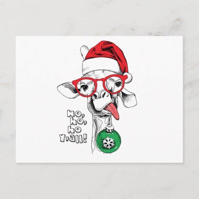 Christmas Giraffe Santa Holiday Postcard (Front)
