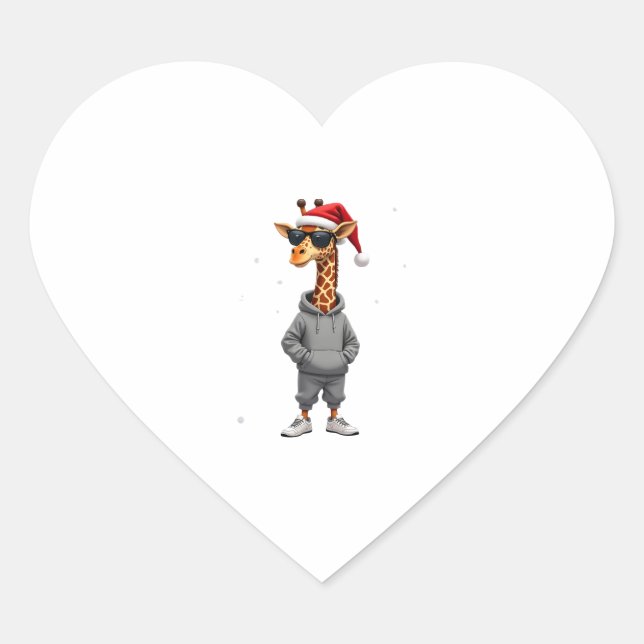 Christmas Giraffe Santa Long Sleeve T-Shirt (1) Heart Sticker (Front)