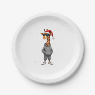 Christmas Giraffe Santa Long Sleeve T-Shirt (1) Paper Plate