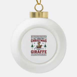 Christmas Giraffe Sleigh Funny Holiday T-Shirt Des Ceramic Ball Christmas Ornament