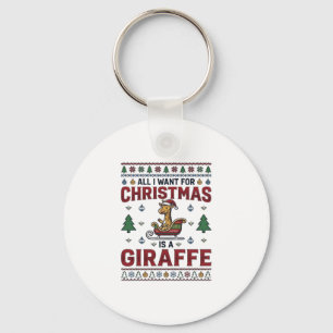 Christmas Giraffe Sleigh Funny Holiday T-Shirt Des Key Ring