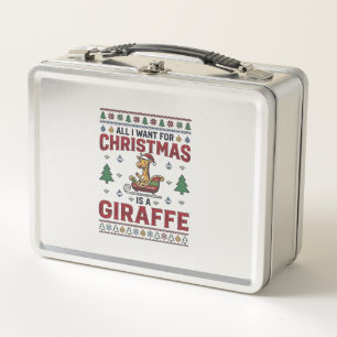 Christmas Giraffe Sleigh Funny Holiday T-Shirt Des Metal Lunch Box