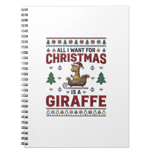 Christmas Giraffe Sleigh Funny Holiday T-Shirt Des Notebook