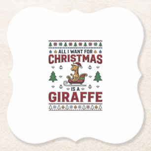 Christmas Giraffe Sleigh Funny Holiday T-Shirt Des Paper Coaster
