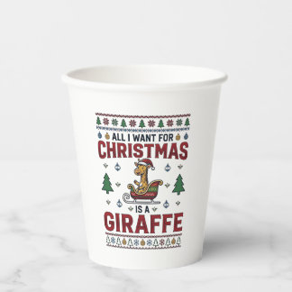 Christmas Giraffe Sleigh Funny Holiday T-Shirt Des Paper Cups