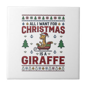 Christmas Giraffe Sleigh Funny Holiday T-Shirt Des Tile
