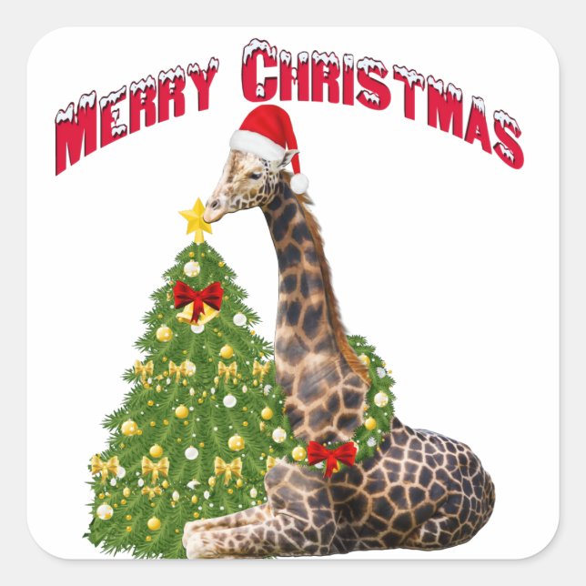 Christmas Giraffe Square Sticker (Front)