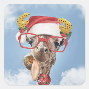Christmas giraffe square sticker