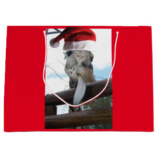 Christmas Giraffe wearing a Santa Claus Hat Large Gift Bag
