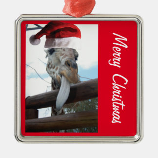Christmas Giraffe wearing a Santa Claus Hat Metal Tree Decoration