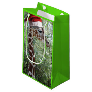 Christmas Giraffe Wearing a Santa Claus Hat Small Gift Bag