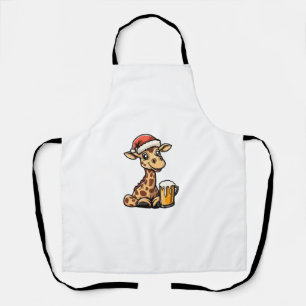 Christmas Giraffe With Beer _ Xmas Funny Party   Apron