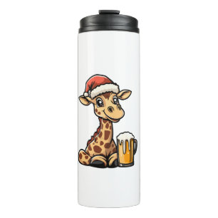 Christmas Giraffe With Beer _ Xmas Funny Party   Thermal Tumbler