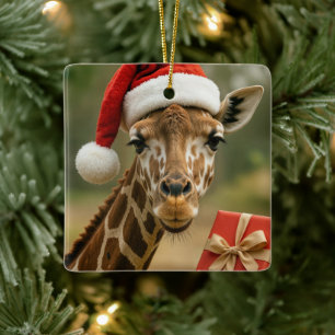 Christmas Giraffe With Holiday Gift Ceramic Ornament