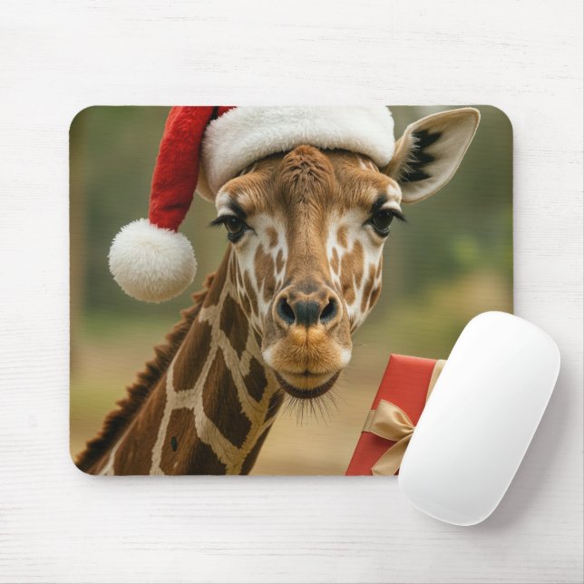 Christmas Giraffe With Holiday Gift Mouse Mat (With Mouse)