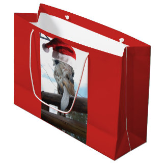 Christmas Giraffe With Santa Claus Hat on Large Gift Bag