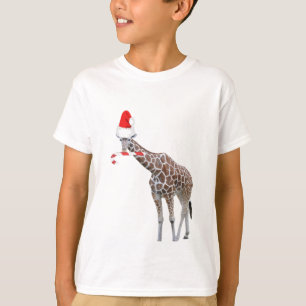 Christmas Giraffe with Santa Hat T-Shirt