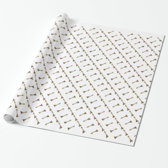 Christmas Giraffe Wrapping Paper (Unrolled)