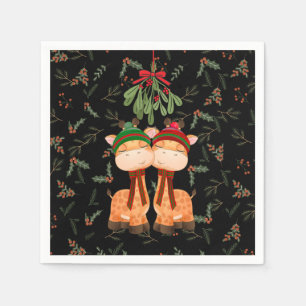 CHRISTMAS GIRAFFES KISSING UNDER MISTLETOE PAPER NAPKIN