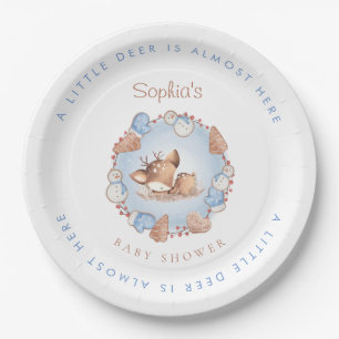 Christmas Girl Baby Shower Blue Deer Paper Plates