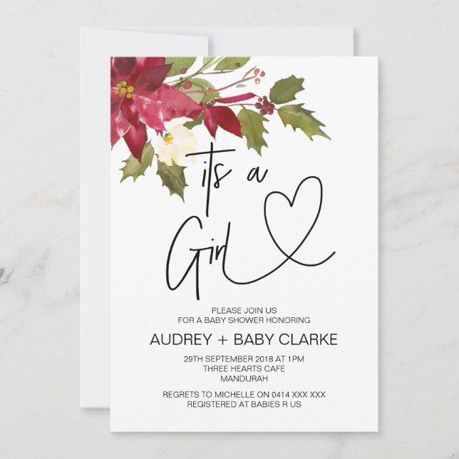 Christmas Girl Baby Shower Party Winter Invitation (Front)