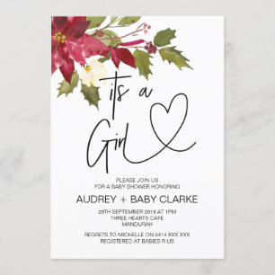 Christmas Girl Baby Shower Party Winter Invitation