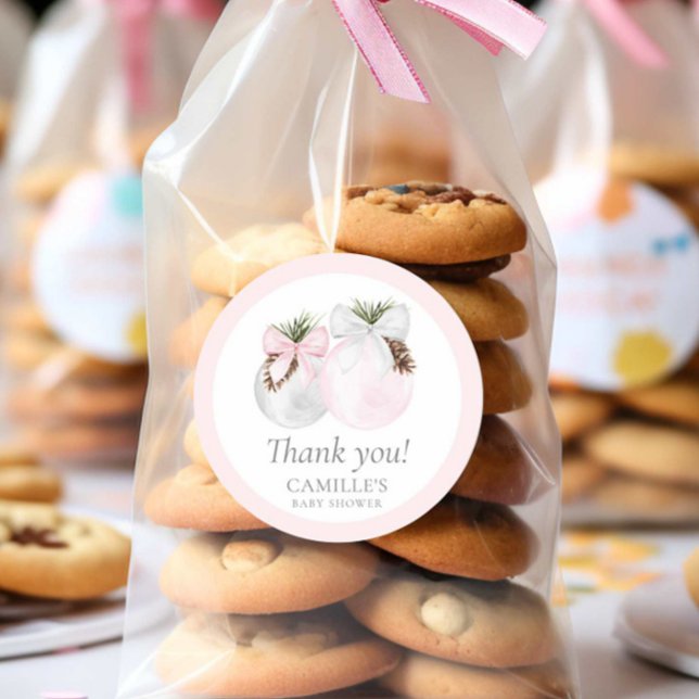 Christmas Girl Baby Shower Thank you Classic Round Sticker (Christmas Girl Baby Shower Personalized Thank you sticker)