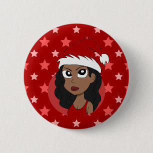 Christmas girl cartoon 6 cm round badge