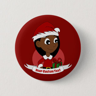 Christmas girl cartoon 6 cm round badge