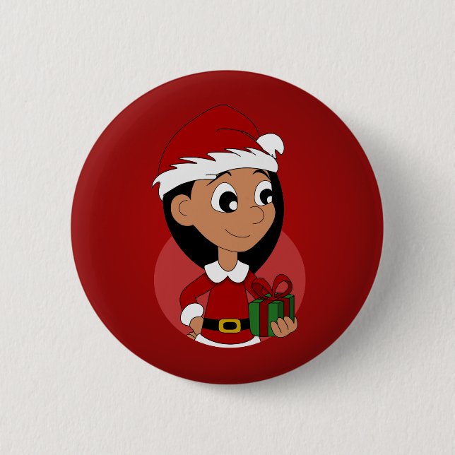Christmas girl cartoon 6 cm round badge (Front)