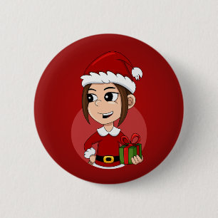 Christmas girl cartoon button