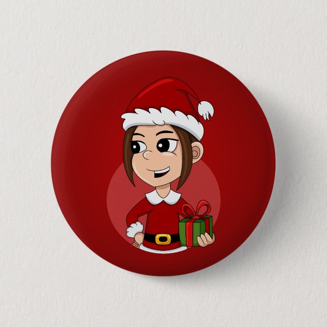 Christmas girl cartoon button (Front)