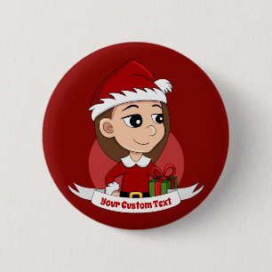 Christmas girl cartoon button