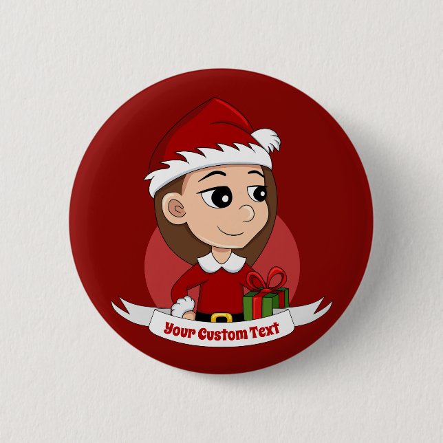 Christmas girl cartoon button (Front)