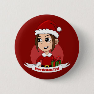 Christmas girl cartoon button