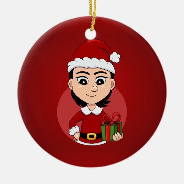 Christmas girl cartoon ceramic ornament (Front)