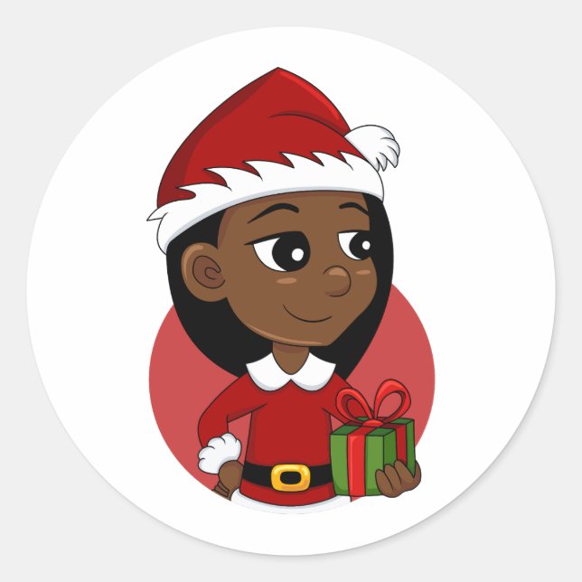Christmas girl cartoon classic round sticker (Front)