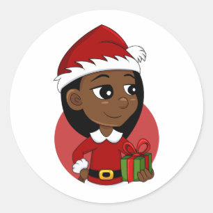 Christmas girl cartoon classic round sticker