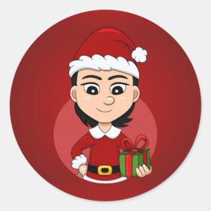 Christmas girl cartoon classic round sticker