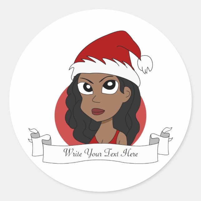 Christmas girl cartoon classic round sticker (Front)