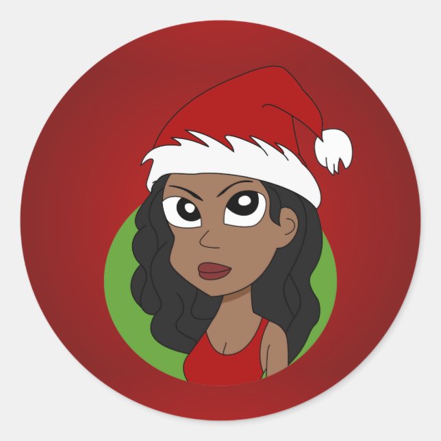 Christmas girl cartoon classic round sticker (Front)