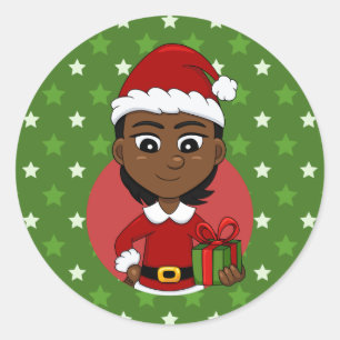 Christmas girl cartoon classic round sticker