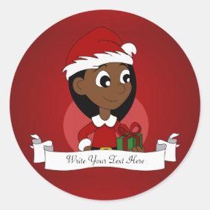 Christmas girl cartoon classic round sticker