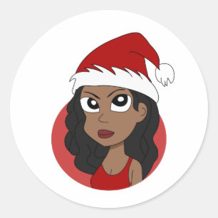 Christmas girl cartoon classic round sticker